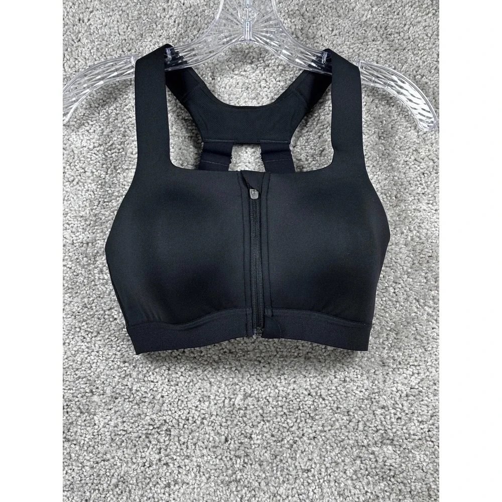 All in Motion‎ Womens Black Front Zip High Support Sports Bra 34C Racerback 4135
